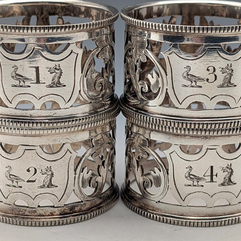 Set of 4 early 20th century British antique silver plate napkin rings